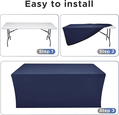 Nasitos Fitted Table Covers Stretch Spandex - 72 x 30 Inch - 4 Pack Navy Rectangle Table Clothes for 6 Foot Folding Tables, Wrinkle Resistant Tablecloths for Parties, Trade Show, Craft Show, Birthday
