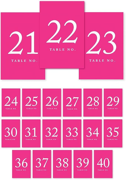 Andaz Press Table Numbers 21-40 on Perforated Paper, Fuchsia, 4x6-inch Single Sided Sign, 1-Set, For Weddings, Graduation