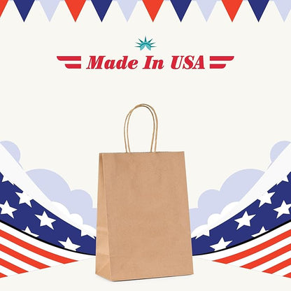 GSSUSA 200 Pack Brown Paper Bags 5.25x3.75x8 Inch Small Gift Bags with Handles Bulk, Brown Kraft Bag for Small Business, Sturdy Grocery Retail Shopping Birthday Party Favor Craft Bag
