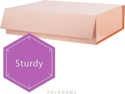 PACKHOME Large Gift Box 13.5x10x3.5 Inches, Sturdy Shirt Box with Magnetic Lid for Multiple Occasions (Glossy Rose Gold)