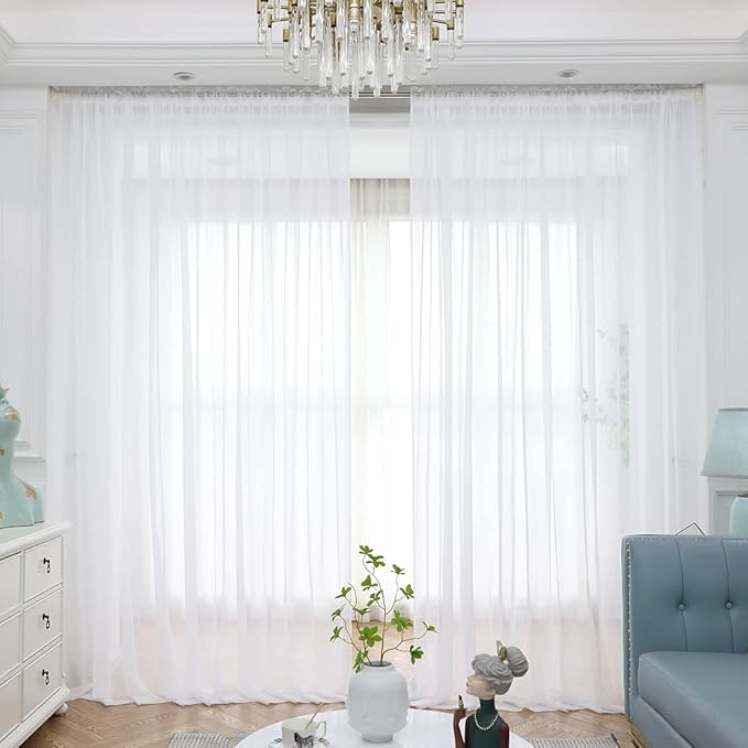Window Ivory Sheer Curtains 60 Inches Width 120 Inches Long 2 Panels Sheer Curtains Clear Curtains Basic Rod Pocket Panel for Home/Living Room/Bedroom/Kids Room