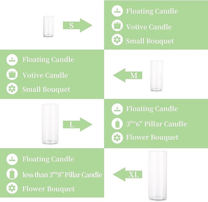 Glasseam Clear Cylinder Vases for Centerpieces, Glass Cylinder Vase Set of 30 for Flowers, Modern Hurricane Candle Holder for Pillar Candles, Floating Candle Vases for Wedding Table Decorations