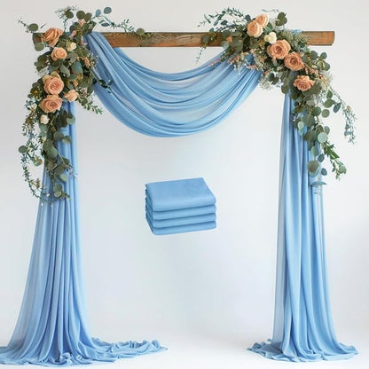 Wokceer Dusty Blue Wedding Arch Draping Fabric Backdrop 4 Panels 28.7" X 20FT Sheer Drapes Fabric for Wedding Arbor Ceremony Party