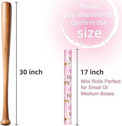 Yarcony Girl Birthday Wrapping Paper Roll, Pink and Gold Wrapping Paper, Gold Foil Girly Happy Birthday Lettering Design Pink Gift Wrap for Girls Women, Baby Shower, Christmas(17 Inch X 33 Feet)