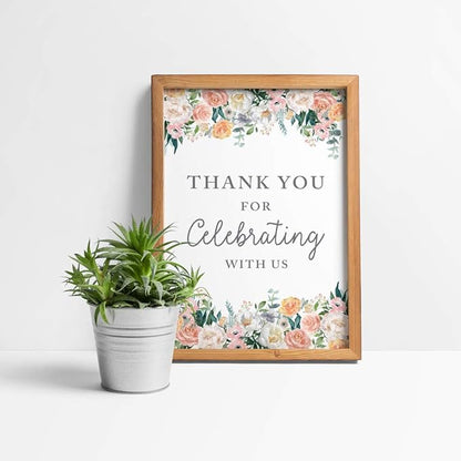Andaz Press Extra Large Wedding Easel Board Party Sign, 12x18-inch, Peach Coral Floral Flowers Roses on White, Thank You for Celebrating With Us, 1-Pack