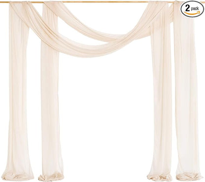 Ling's Moment Wedding Arch Draping Fabric 2 Panels 32Ft x 30" Wrinkle-Free Wedding Arch Drapes Chiffon Fabric Beige Curtain Wedding Ceremony Reception Backdrop Background Party Home Garden Decorations