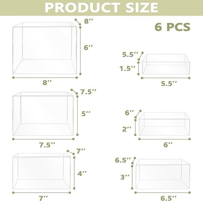 6Pcs Buffet Risers, Food Risers for Buffet Table, Acrylic Cube Display Risers with Hollow Bottom, Food Display Stand for Party Jewelry Dessert Figures (Size 5.5",6",6.5",7",7.5",8")