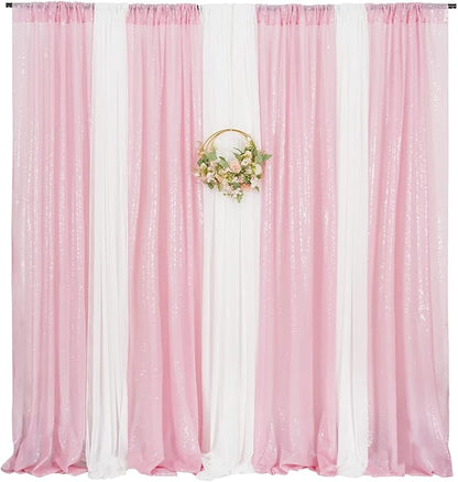 Poise3EHome 2Pcs 2Ft x 8Ft Pink Sequin Backdrop Curtains, Glitter Photography Background, Sequence Xmas Thanksgiving Backdrop
