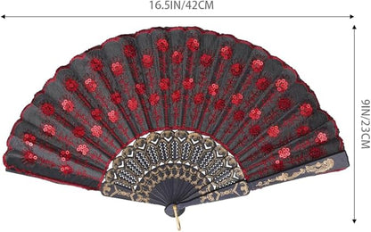 QIRMIZI 30 Pack Fabric Folding Handheld Fans, Perfect for Weddings, Parties, and Dancing,Red
