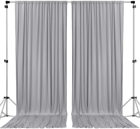 AK TRADING CO. 10 feet x 8 feet IFR Polyester Backdrop Drapes Curtains Panels with Rod Pockets - Wedding Ceremony Party Home Window Decorations - Silver