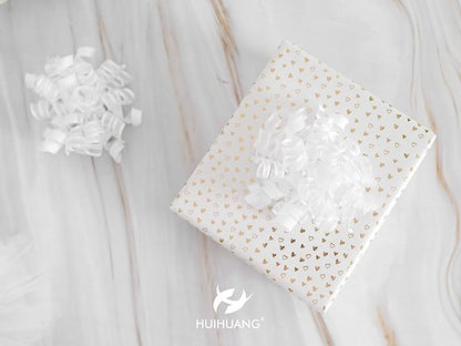 HUIHUANG White Bows for Gift Wrapping Christmas Gift Bows 5 inch x 8 Counts Self-Adhesive Curly Ribbon Bow for Presents, Paper Bag, Party Favors, Wrapping Accessories, Wedding Decor