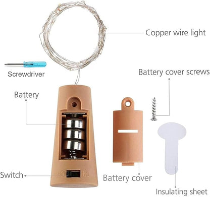 Wine Bottle Lights with Cork 15Pack 10 LED 40 Inches Battery Operated Silver Wire Liquor Fairy Mini String Lights for Party Christmas Halloween Wedding Decoration