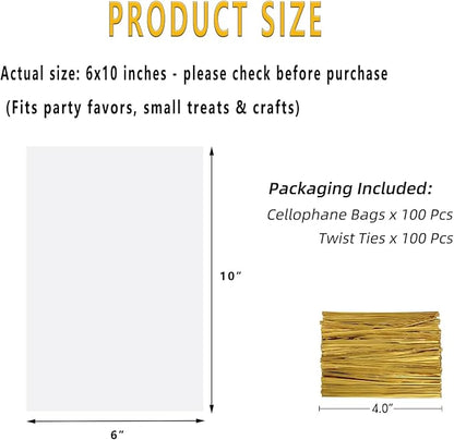SUREHOME Cellophane Bags, 100 Pack Clear Gift Bag Cellophane Treat Bags with Ties 6x10 Inch Plastic Small Cello Candy Bag for Party Favors Easter Goodie Graduation Cookies Bakery Popcorn Wraps