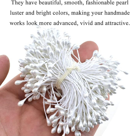 HAHIYO 700Pcs 3mm White Pearl Double Heads Flower Stamen Pistil Hand-Made Artificial Flower Pistil para Flores Pearlized Floral Stamen Flower Pollens Stamen for Flower Making Scrapbook Decoration
