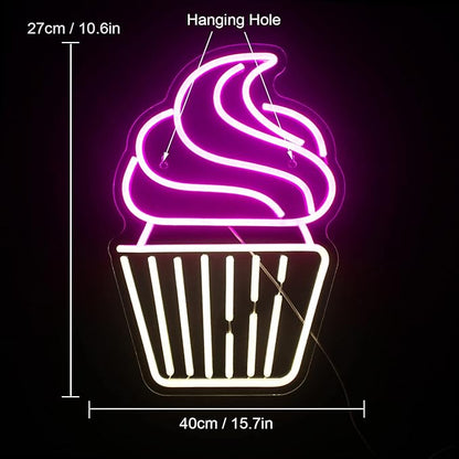 Cupcake Neon Sign Led Pink Warm White Neon Lights for Wall Decor Usb Light Up Signs for Bakery Dessert Shop Resturant Bar Cafe Candyland Party Decorations