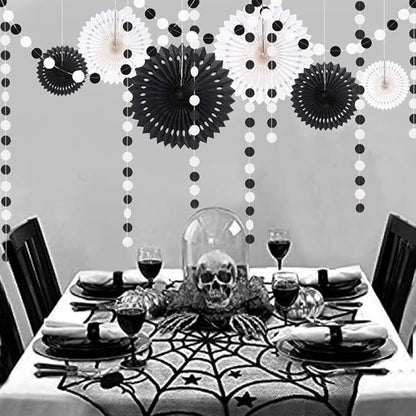 Cheerland Black White Party Decorations Hanging Paper Fans Garland Kit Gothic Decor Wedding Decoration Halloween Birthday Backdrop Baby Shower Goth Casino Emo Spooky Haunted House Party Supplies
