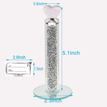 TACIDON 10Pcs Heart Table Number Holders with 10Pcs Table Numbers, Glamorous Crystal Crushed Diamond Place Card Holder, Table Card Holders for Home Wedding Dinner Party Events Decoration (Silver)