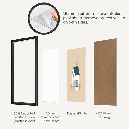 Opposite Wall - 9x12 in -Black Picture Frame - Lightweight, Versatile & Shatterproof - Wall Hanging Poster or Photo Frame - Wall Decor for Office, Gallery & Home
