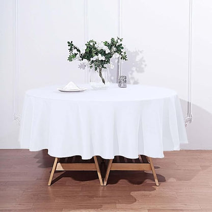 Efavormart Round Tablecloth, 90 Inch Stain & Wrinkle Resistant Washable Table Cloth, Decorative Polyester Fabric Table Cover for Banquet, Wedding, Dining- White