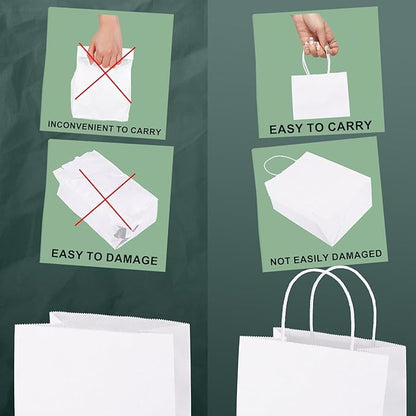 METRONIC Kraft Paper Gift Bags with Handles 8x4.75x10.5 Inch 12000 Pack | Christmas, Birthday Party Favors, Retail Shopping, Small Business Bulk | White Gift Wrap Bag