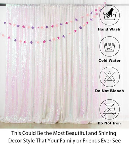 ShinyBeauty 7FTX7FT Iridescent White Sequin Backdrop | Glitter Wedding Photo Booth Background | Sparkly Shimmer Baby Shower Decor | No Dropping Sequins | Dense Backdrops Design