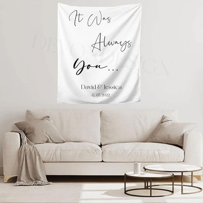 Always You Backdrop - Custom Tapestry with Names & Date, Rustic Sign, Personalized Calligraphy Banner for Ceremony & Reception, Wedding Arch Decorations