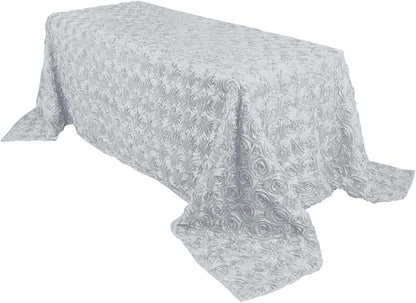 Efavormart 90"x132" Wholesale Rectangle Table Cover White Grandiose Rosette 3D Satin Tablecloth for Wedding Party Event Decoration