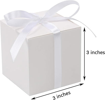 COTOPHER 60pcs Wedding Favor Boxes, Paper Gift Boxes 3x3x3 Inches Small Gift Boxes with Ribbons Small Boxes for Gifts, Crafting, Cupcake, Candy, Bridesmaid Proposal Boxes，Easy Assemble Boxes (White)