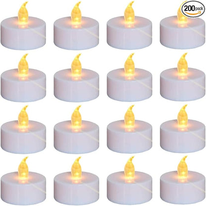 Tea Lights, 200PACK Flameless LED Tea Lights Candles, Flickering WarmYellow, 200 Hours Battery-Powered Tea Light, Ideal Party, Wedding, Birthday, Gifts Home Decoration