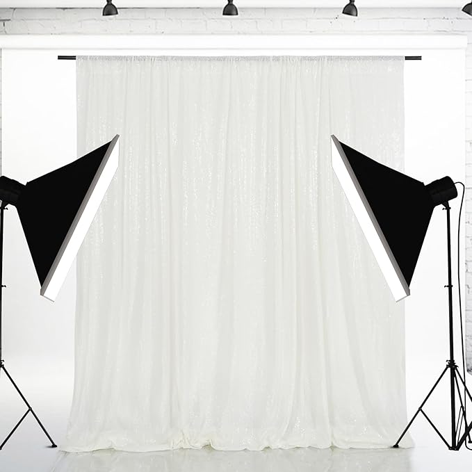 Eternal Beauty White Sequin Backdrop, 6x8 Ft Glitter Background Curtains for Christmas Shimmer Photography Party Wedding Birthday Back Drop Decor
