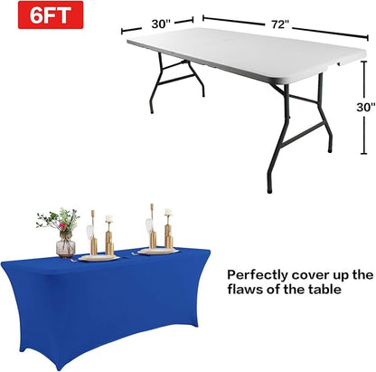 IVAPUPU 2 Pack 4FT Table Cloth for Rectangular Fitted Events Stretch Royal Blue Table Covers Washable Cover Spandex Tablecloth Protector for Party, Wedding, Cocktail, Banquet, Festival