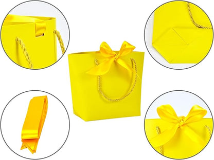 HUAPRINT Gift Bags with Handles,7.48×3.54×7.9 inches,Party Favor Bags with Bow Ribbon,12Pcs Yellow Paper Bags for Birthday Wedding Bridesmaid Present Celebration Holiday