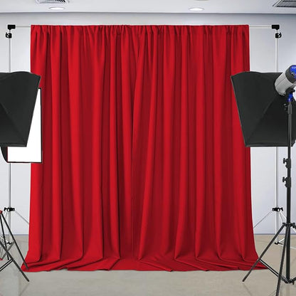 Joydeco Christmas Red Backdrop Curtain for Parties, Photography Backdrop Drapes for Christamas Wedding Decorations, Wrinkle Free 5ft x 7ft Set of 2 Panels Curtains with Rod Pockets