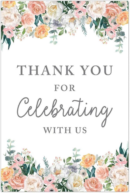 Andaz Press Extra Large Wedding Easel Board Party Sign, 12x18-inch, Peach Coral Floral Flowers Roses on White, Thank You for Celebrating With Us, 1-Pack