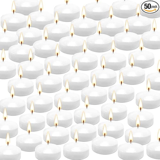 50 Floating Candles, Smoke-Free and odorless, Burning continuously for 5-6 Hours, White, 2-inch Floating Candles, Suitable for Valentine's Day, Weddings, Holidays, Home Decoration……