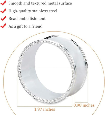 20 Pcs Stainless Steel Bead Side Napkin Rings Delicate Serviette Buckles (Silver)