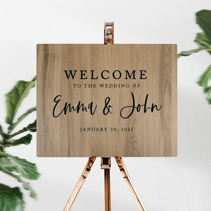 Andaz Press Large Wooden Welcome Sign for Wedding, Rustic Welcome Sign, 16" x 20" Custom Names & Date, Woodland Wedding Signage, English Oak MDF Wood Finish Wedding Reception Indoor Outdoor Signs