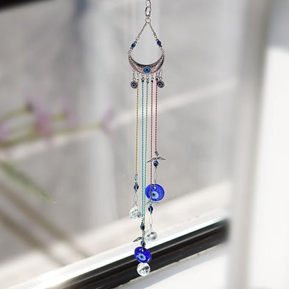 20inch Blue Evil Eye Hanging Crystals Suncatcher Ornament with Chakra Energy Crystal Ball Prism Pendant Rainbow Maker for Home Decor Protection