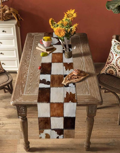 Abstract Cowhides Cotton Linen Table Runner for Dining Kitchen, Wedding Outdoor Party Tablerunners Decoration, Brown Beige Animal Fur Texture Dresser Scarf Coffee Tablecloth Runners 13x48 Inches