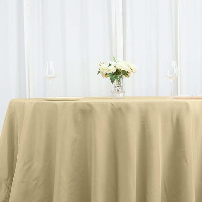 Efavormart Round Tablecloth, 132 Inch Stain & Wrinkle Resistant Washable Table Cloth, Decorative Polyester Fabric Table Cover for Banquet, Wedding, Dining- Champagne