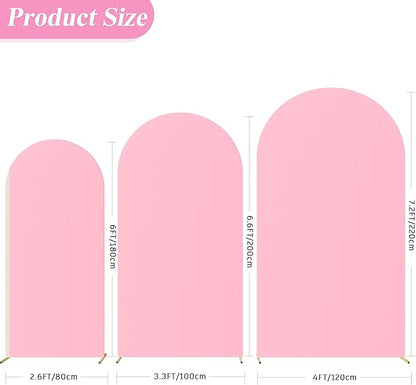 Fomcet Set of 3 Wedding Arch Covers - 6FT, 6.6FT, 7.2FT Pink 2-Sided Round Top Spandex Arch Backdrop Cover Fitted Fabric for Birthday Party, Baby Shower, Wedding Stand Decoration