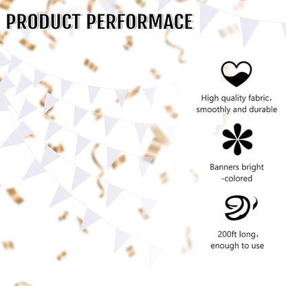 Tatuo 200 Feet Solid Pennant Banners Flags String Triangle Hanging DIY Bunting Flags Party Decorations for Grand Opening Party Banners for Kids Birthday, Shops (White)
