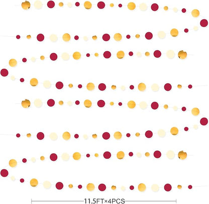 46 Ft Maroon Gold Party Decorations Burgundy Gold Beige Polka Dot Garland Hanging Paper Circle Dots Streamer for Maroon Garnet Graduation Birthday Anniversary Wedding Bridal Shower Party Supplies