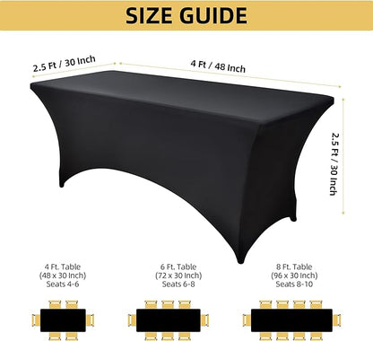 10-Pack 4ft Black Spandex Table Covers for Rectangular Folding Tables - Wrinkle Resistant Stretch Tight Table Cloths - Fitted Table Protector for Parties, Trade Shows, Banquet, and Wedding