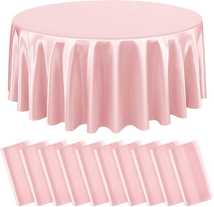 10 Packs Satin Tablecloth 120 Inch Rose Gold Round Table Cloth Silk Tablecloth Smooth Fabric Overlay Satin Table Cover Decoration for Wedding Party Banquet Events