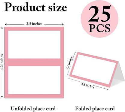 25 Pack Blush Pink Border Place Cards, Editable Name Cards for Table Setting, Tent Cards Food Label for Dinner Party, Bridal Shower, Wedding, Baby Shower and Events -T23