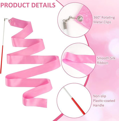 12 Pack Dance Ribbons for Kids, Dance Class, Birthday Party, Gymnastics, Princess Party Favors (Rainbow)