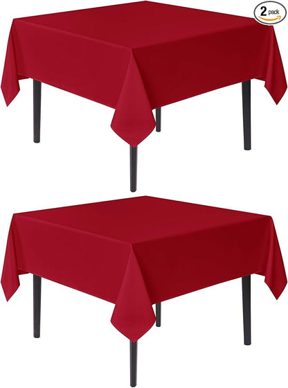 sancua Christmas Red Square Tablecloths 70x70 Inch, 2 Pack - Fabric Table Cloth for Square or Round Tables, Washable Polyester Table Cover for Dinner, Holiday Party, Decorative Display Tables