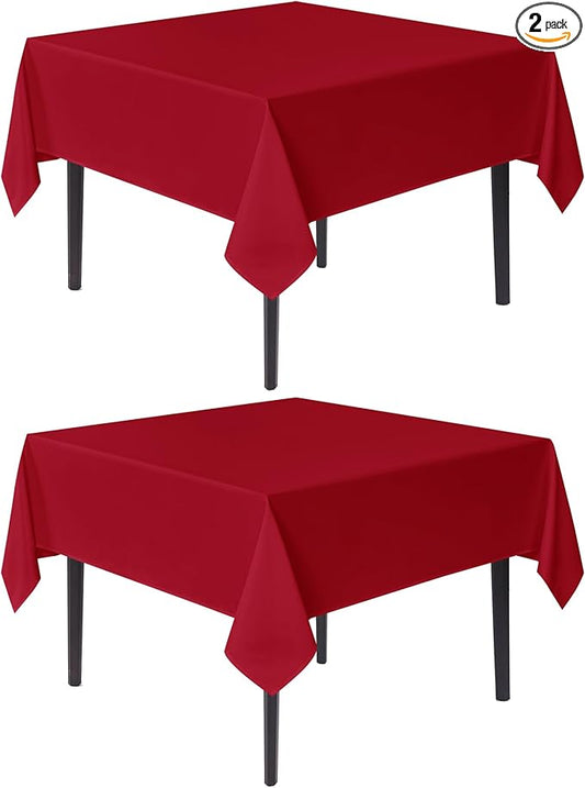 sancua Christmas Red Square Tablecloths 54x54 Inch, 2 Pack - Fabric Table Cloth for Square or Round Tables, Washable Polyester Table Cover for Dinner, Holiday Party, Decorative Display Tables