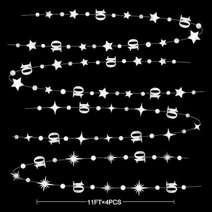 Silver 10th Birthday Decorations Number 10 Circle Dot Twinkle Star Garland Metallic Hanging Streamer Banner Backdrop for Girls Boys Double Digits Ten Year Old Birthday 10th Anniversary Party Supplies
